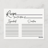 バラ金ゴールドタイポグラフィブライダルシャワーレシピカード ポストカード (裏面)