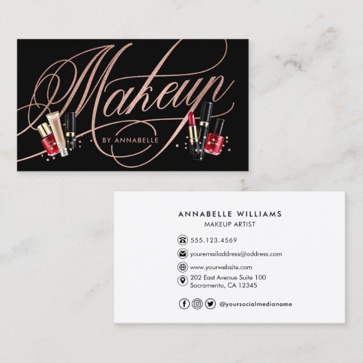 バラ金ゴールドタイポグラフィメイクアップアーティスト 名刺 (正面/裏面)
