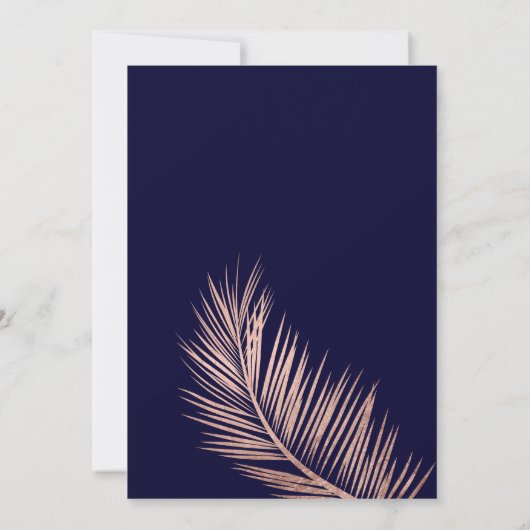 バラ金ゴールドタイポグラフィヤシの木ネイビー結婚ブルー 招待状 (裏面)