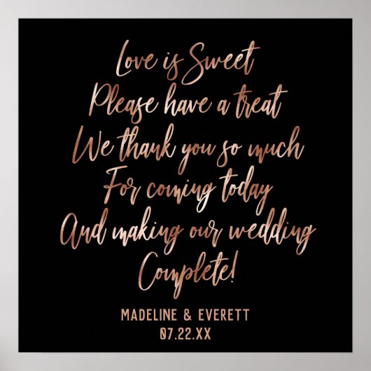 バラ金ゴールドタイポグラフィラブイズスイートトリートテーブル ポスター (正面)