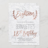 バラ金ゴールドタイポグラフィ羽毛大理石18誕生日 招待状 (正面/裏面)
