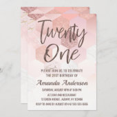 バラ金ゴールドタイルブラシスクリプト21歳の誕生日 招待状 (正面/裏面)