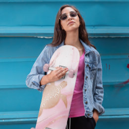 バラ金ゴールドタートルピンク大理石インク  スケートボード