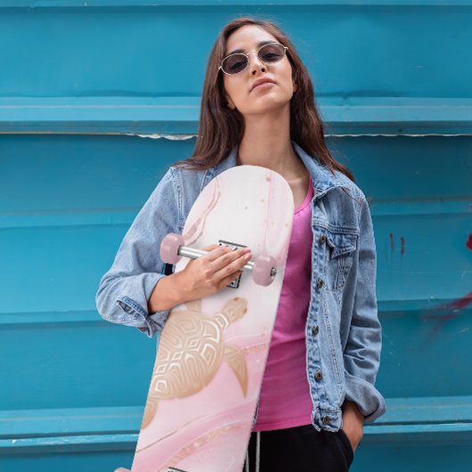 バラ金ゴールドタートルピンク大理石インク  スケートボード