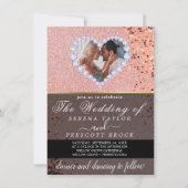 バラ金ゴールドダイヤモンドカスタムハート結婚写真 招待状 (正面)