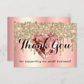 バラ金ゴールドダイヤモンドハートスモールビジネスカスタム サンキューカード (正面/裏面)