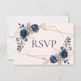 バラ金ゴールドダスティピンクネイビーフローラウディングRSVP 出欠カード