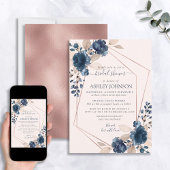 バラ金ゴールドダスティピンクネイビーフローラブライダルシャワー 招待状