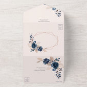 バラ金ゴールドダスティピンクネイビーブルージオメトリックフローラ オールインワン招待状 (外側)