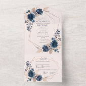 バラ金ゴールドダスティピンクネイビーブルージオメトリックフローラ オールインワン招待状 (内側)