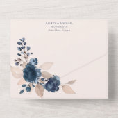 バラ金ゴールドダスティピンクネイビーブルージオメトリックフローラ オールインワン招待状 (裏面)