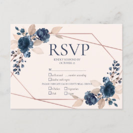 バラ金ゴールドダスティピンク海軍フローラ結婚式RSVP インビテーションポストカード