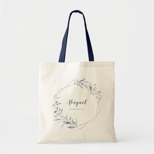 バラ金ゴールドダスティブルーグリーンリージオメトリックブライドメイド トートバッグ (正面)