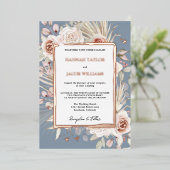 バラ金ゴールドダスティブルーブルーフローラボホ結婚ズ 箔招待状 (立ち正面)