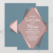 バラ金ゴールドダスティブルーマウブジオメトリックスウィート16 招待状 (正面/裏面)