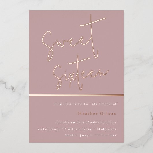 バラ金ゴールドダスティマウブピンクスイモダンート16 箔招待状 (正面)