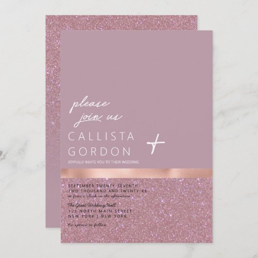 バラ金ゴールドダスティメイヴグリッターカラーブロック結婚ズ 招待状 (正面/裏面)