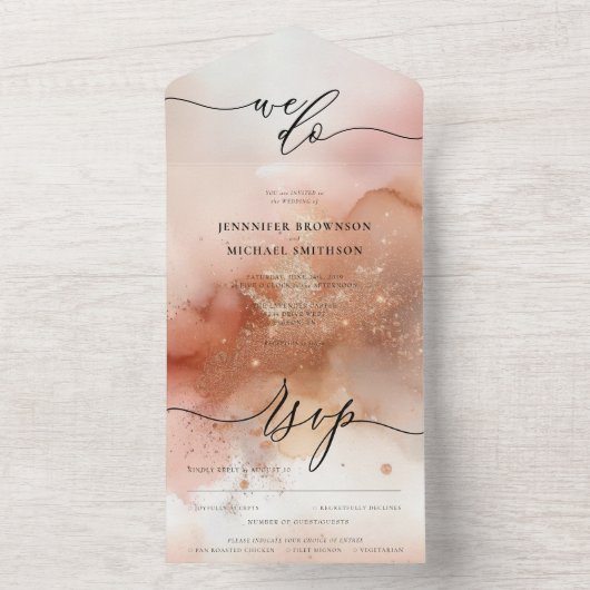 バラ金ゴールドダスト水の色ようこそ私たちはrsvpする オールインワン招待状 (内側)