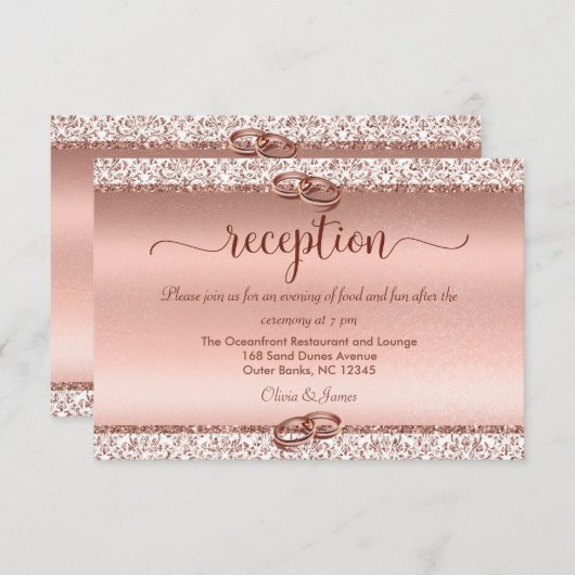 バラ金ゴールドダマスクエレガントウェディング披露宴 エンクロージャーカード (正面/裏面)