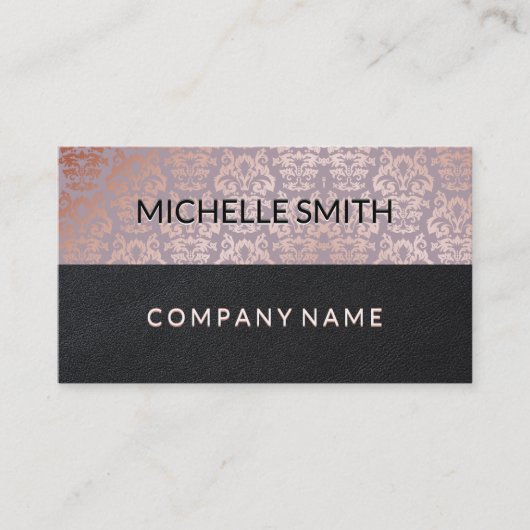 バラ金ゴールドダマスクパターンブラックレザーカラーブロック 名刺 (正面)
