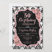 バラ金ゴールドダマスク写真50誕生日 招待状 (正面)