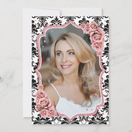 バラ金ゴールドダマスク写真50誕生日 招待状 (裏面)