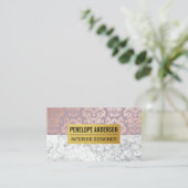 バラ金ゴールドダマスク金属パターン |白大理石 名刺 (スタンド正面)