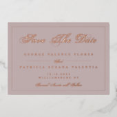 バラ金ゴールドダーティクラシックピンクの写真日付を保存 箔招待状 (正面)