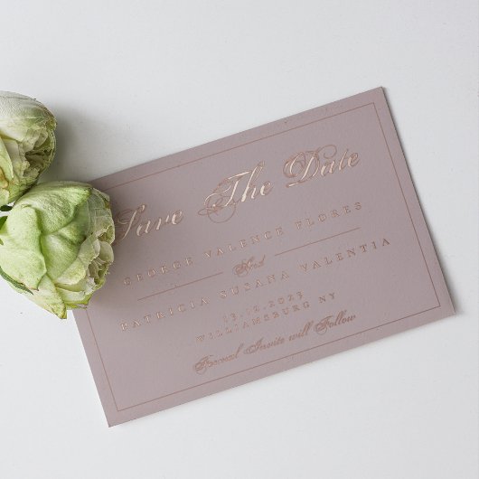 バラ金ゴールドダーティクラシックピンクの写真日付を保存 箔招待状