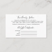 バラ金ゴールドチュンキーグリッタードリップギフト証明書 名刺 (裏面)