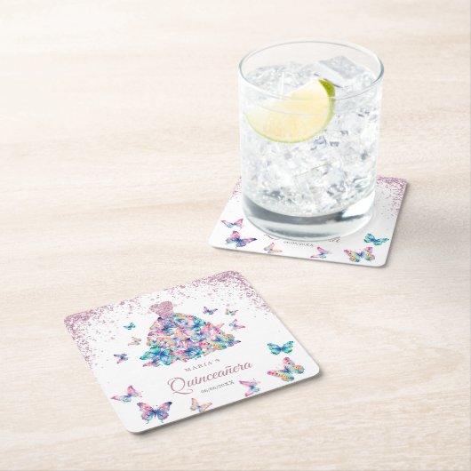 バラ金ゴールドチョイきらめくズガウンキンセアニェラ スクエアペーパーコースター (インサイチュ)