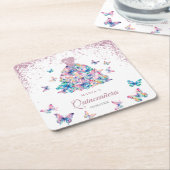 バラ金ゴールドチョイきらめくズガウンキンセアニェラ スクエアペーパーコースター (アングル)