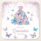 バラ金ゴールドチョイきらめくズガウンキンセアニェラ スクエアペーパーコースター (正面)