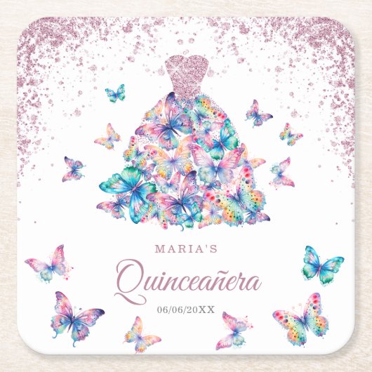 バラ金ゴールドチョイきらめくズガウンキンセアニェラ スクエアペーパーコースター (正面)