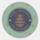 バラ金ゴールドツリーデコールオンネイビーサルージメリークリスマス ラウンドシール (正面)