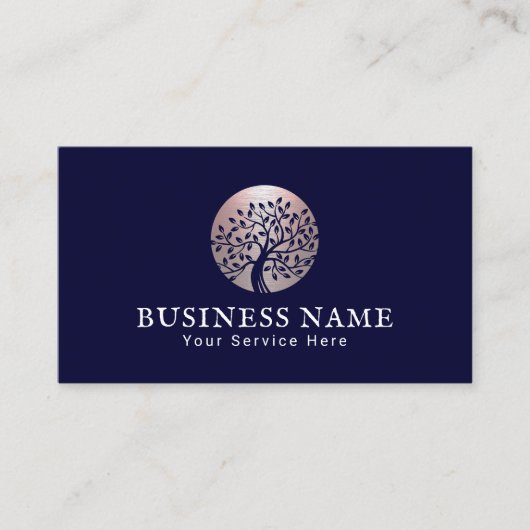 バラ金ゴールドツリーロゴカウンセラー生活コーチネイビーブルー 名刺 (正面)