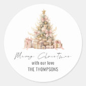 バラ金ゴールドツリー名メリークリスマス ラウンドシール (正面)