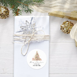 バラ金ゴールドツリー名メリークリスマス ラウンドシール