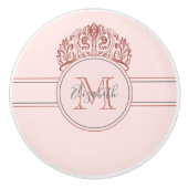 バラ金ゴールドティアラクラウンピンクモノグラム名 セラミックノブ (正面)