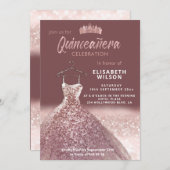 バラ金ゴールドティアラセクインズドレスキンセアニラ 招待状 (正面/裏面)