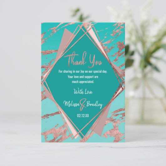 バラ金ゴールドティール（緑がかった色）グリーンマーブルダイアモンドありがとう サンキューカード (スタンド正面)