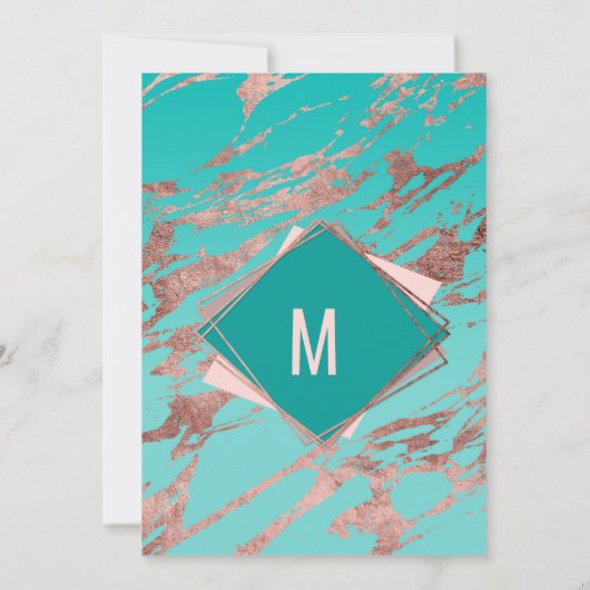 バラ金ゴールドティール(緑がかった色)グリーンマーブルダイヤモンドベビーシャワー 招待状 (裏面)