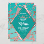 バラ金ゴールドティール（緑がかった色）グリーンマーブルダイヤモンド卒業 招待状 (正面/裏面)