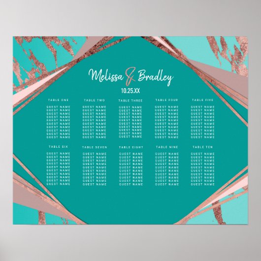 バラ金ゴールドティール（緑がかった色）グリーンマーブルダイヤモンド座席表 ポスター (正面)