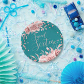 バラ金ゴールドティール(緑がかった色)スウィート16グリッター紙吹雪フローラ ペーパープレート (パーティー)