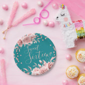 バラ金ゴールドティール(緑がかった色)スウィート16グリッター紙吹雪フローラ ペーパープレート (パーティー)