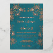 バラ金ゴールドティール(緑がかった色)結婚フローラ 箔招待状 (正面)