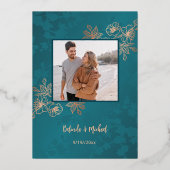 バラ金ゴールドティール(緑がかった色)結婚フローラ 箔招待状 (裏面)