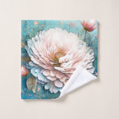 バラ金ゴールドティール（緑がかった色）開花アート バスタオルセット (ウォッシュタオル)