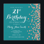 バラ金ゴールドティール（緑がかった色）21st誕生日グリッター紙吹雪 招待状<br><div class="desc">21歳エレガントの誕生日バラ金ゴールドフェイクグリッター紙吹雪ティール（緑がかった色）招待テンプレート。一致する製品が利用可能！</div>